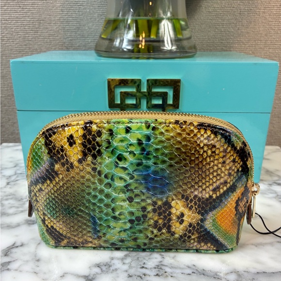 NWT Brahmin Mineral Blue Chevelle Snake Embossed Tina Cosmetic Case - Picture 4 of 8